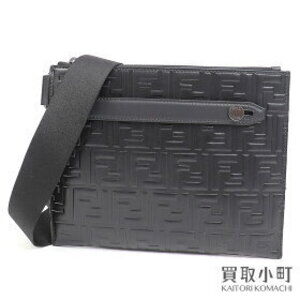 Fendi FF Leather Messenger Bag Black Zucca Monogram Belt Crossbody